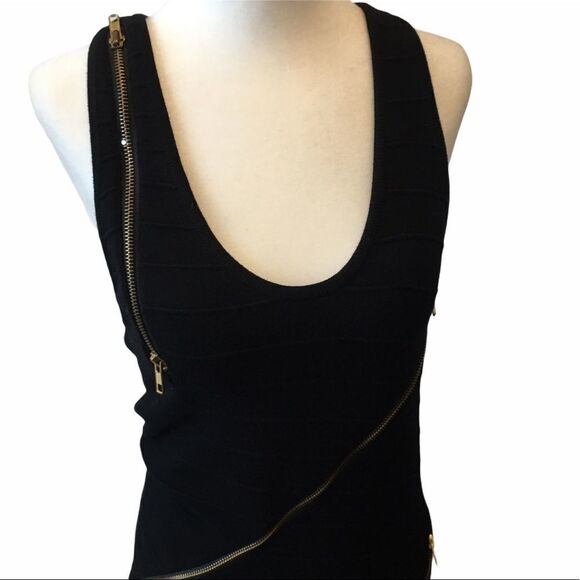 T BAGS Black Knit Bandage Dress Zipper Detailing - Picture 3 of 10